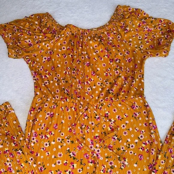 Charming Mustard Floral Kids Jumpsuit - Picture 4 of 9